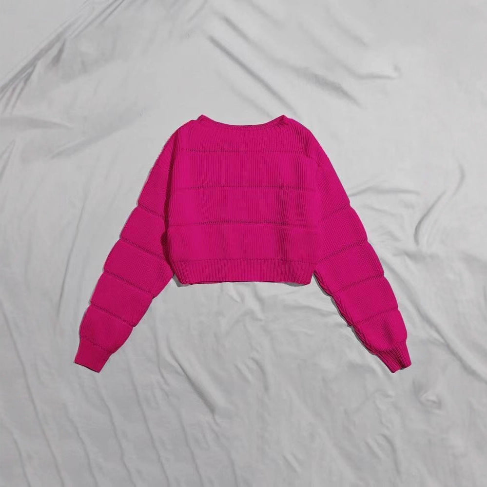 Damen Trendiger Strickpullover mit strukturierter Rippoptik und verkürztem Schnitt Drune