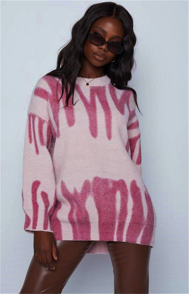 Damen Oversized Pullover mit modernem Farbmustermix und lässigem Schnitt Drune