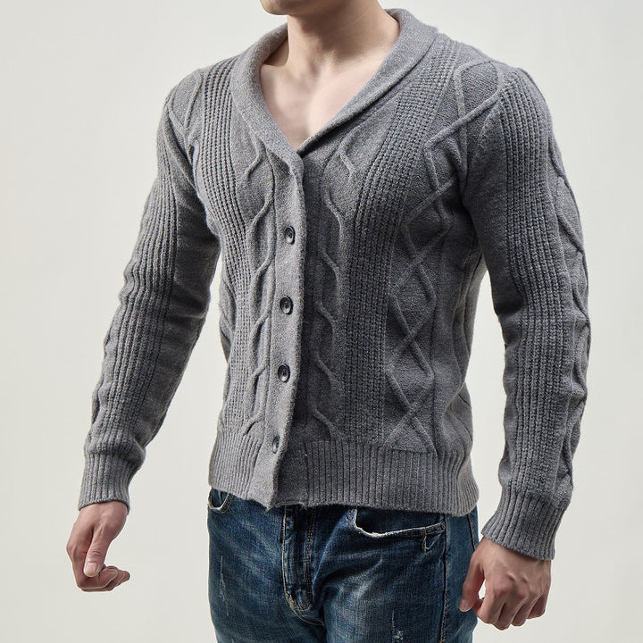 Herren modische Strickjacke mit Kabelmuster und Knopfleiste Drune