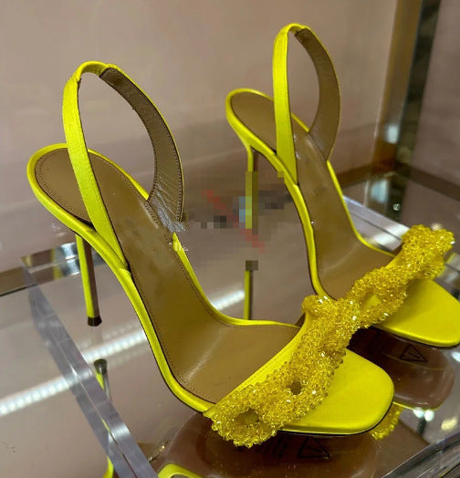 Damen Elegante Hochhackige Slingback-Sandalen mit Verziertem Schleifen-Detail Drune