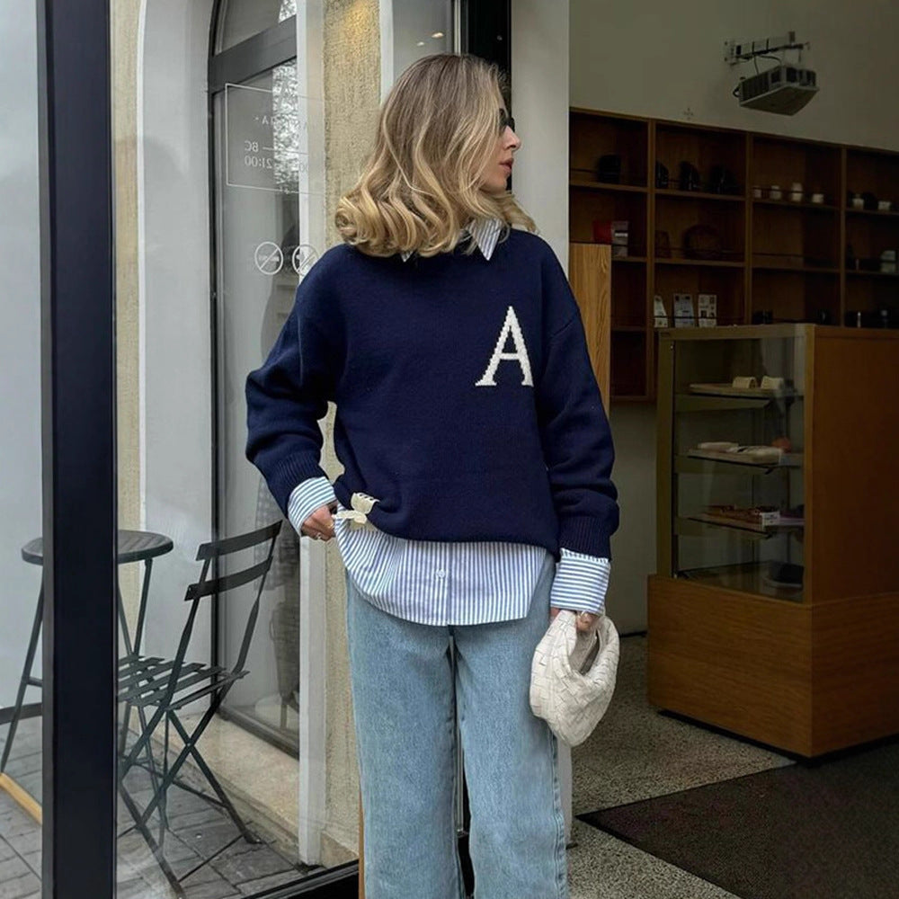 Damen lässiger Pullover mit einzigartigem Monogramm Drune