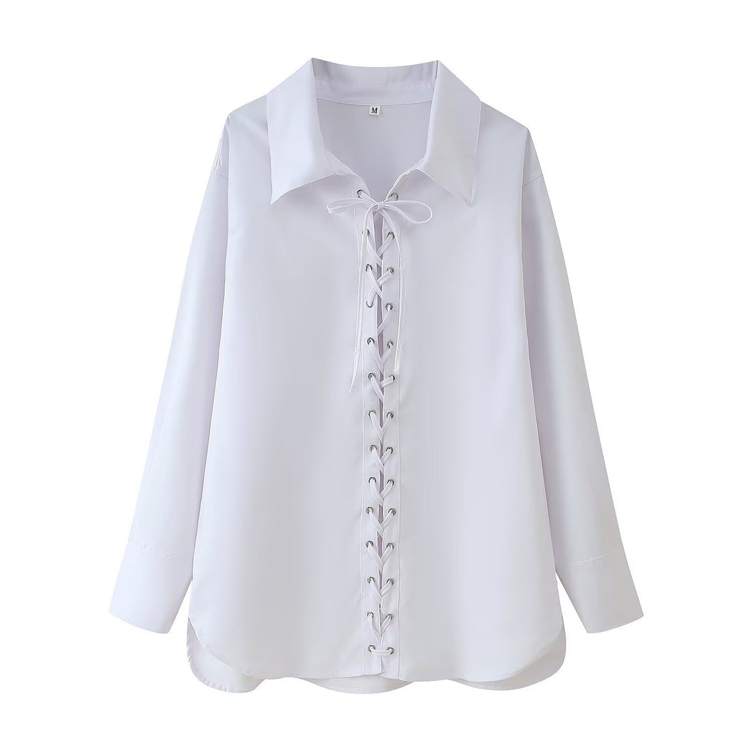 Damen Bluse mit dekorativen Schnürdetails Drune