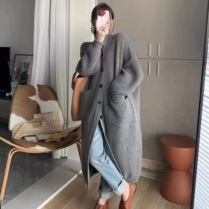 Damen Strickmantel mit großen Taschen und Knopfdetail Drune