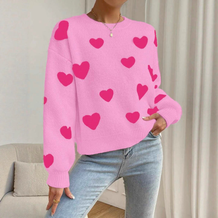 Damen Kuscheliger Strickpullover mit Herzmuster und weitem Schnitt Drune