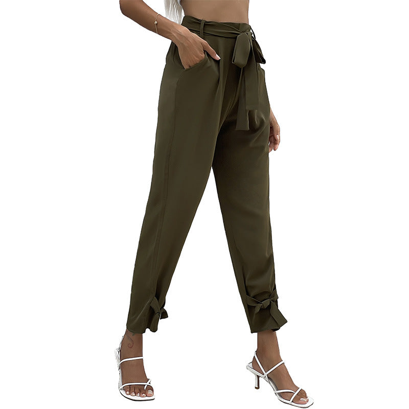 Damen lässige Chinohose mit modischem Bindegürtel Drune