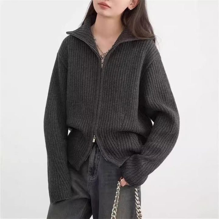 Damen Gemütlicher Rippstrick Reißverschluss-Cardigan Drune