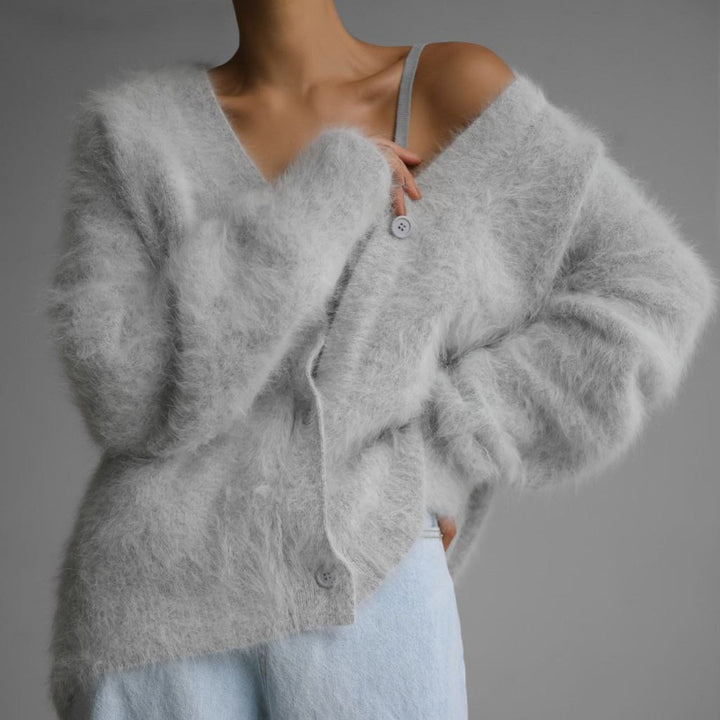 Damen weicher Strickcardigan mit luxuriösem Mohair-Anteil und lässigem Schnitt Drune