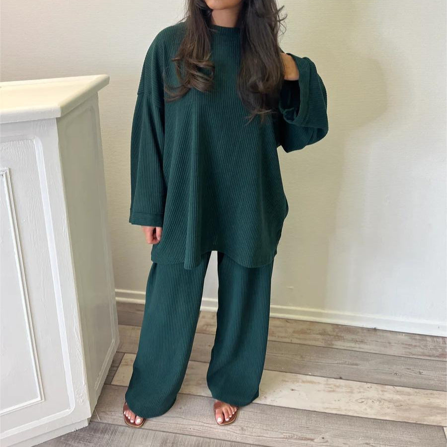 Damen lässiges Lounge-Set aus weichem Rippmaterial mit weitem Schnitt Drune