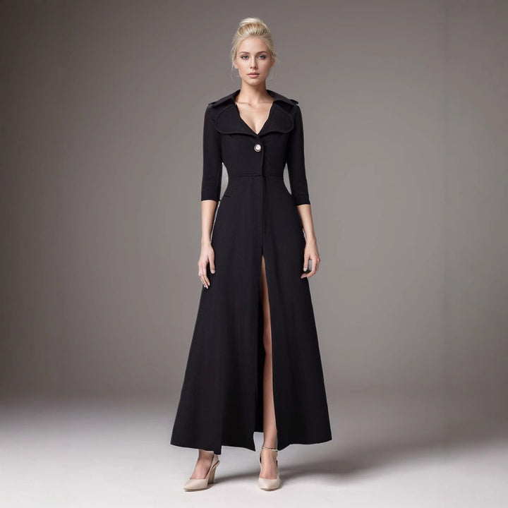 Damen eleganter Trenchcoat mit asymmetrischem Revers und praktischen Taschen Drune