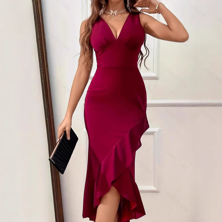 Damen Wickelkleid mit V-Ausschnitt und asymmetrischem Saum Drune