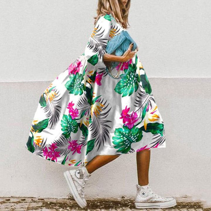 Damen Maxikleid mit blumenmotivierten Details und schwingendem Saum Drune