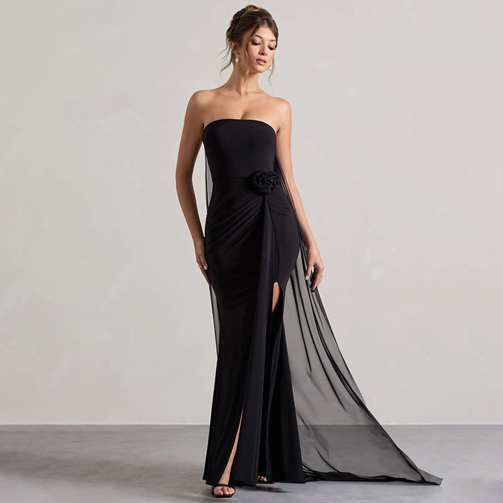 Damen Strapless Abendkleid mit schicker Drapierung und verführerischem Schlitz Drune