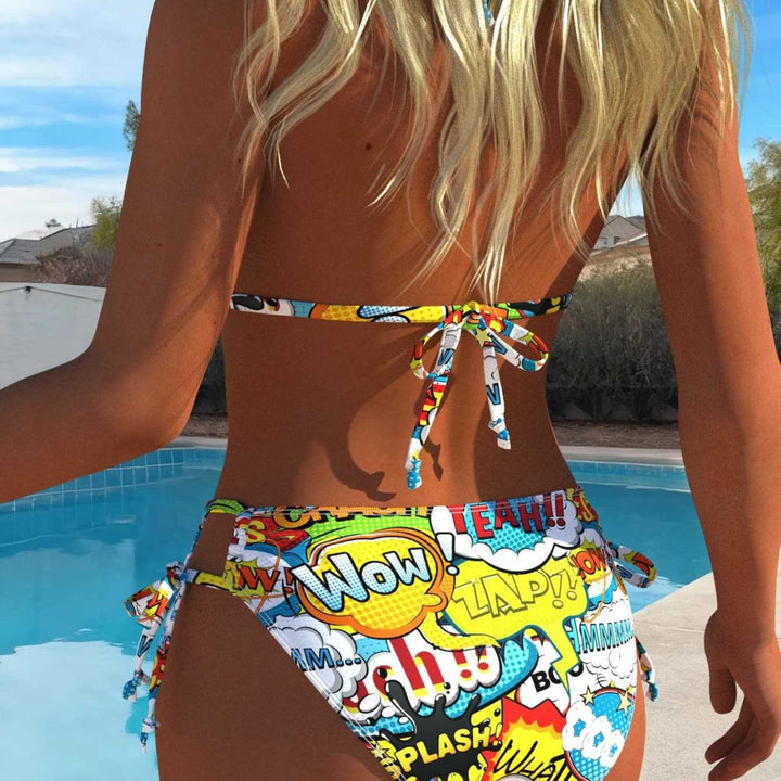 Damen Triangel-Bikini mit comic-inspiriertem Muster Drune