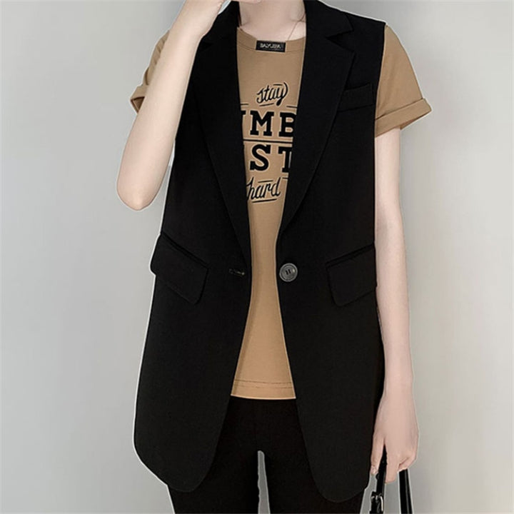 Damen Modischer Blazer ohne Ärmel mit tailliertem Schnitt Drune