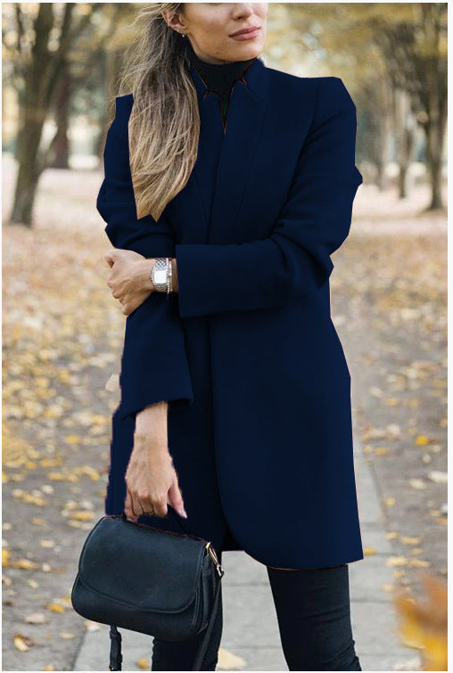 Damen nan taillierter Longblazer-Mantel mit Stehkragen und verdeckter Verschlussleiste Drune