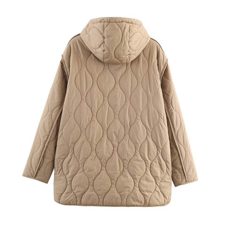 Damen gesteppte Übergangsjacke mit Kapuze und großen Taschen Drune