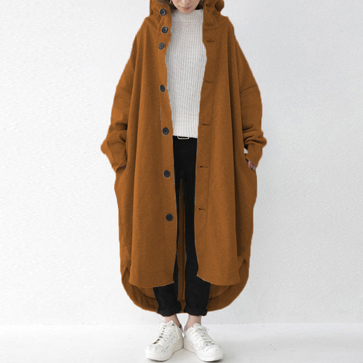 Damen nan weites Kapuzen-Kokonmantel mit asymmetrischem Saum und großen Eingrifftaschen Drune