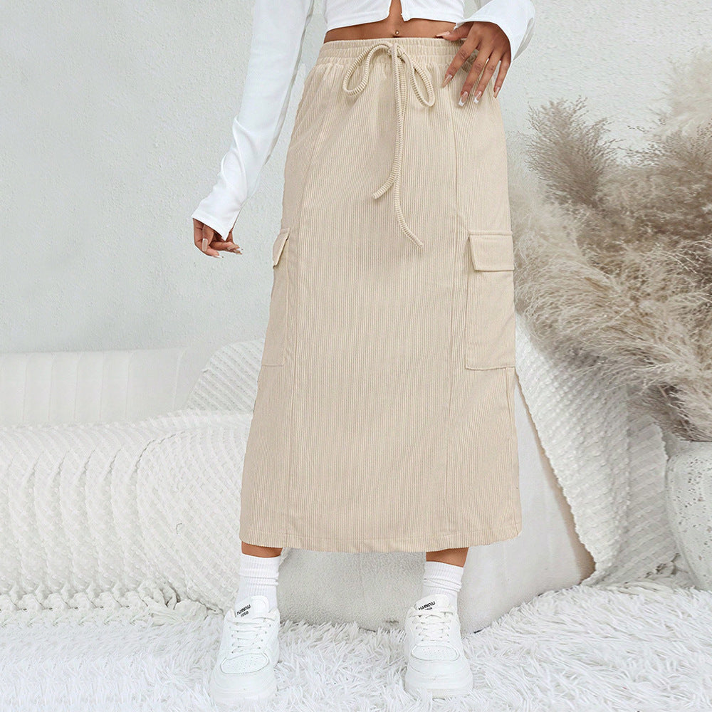 Damen Maxi-Rock mit praktischen Cargo-Taschen und verstellbarem Bund Drune