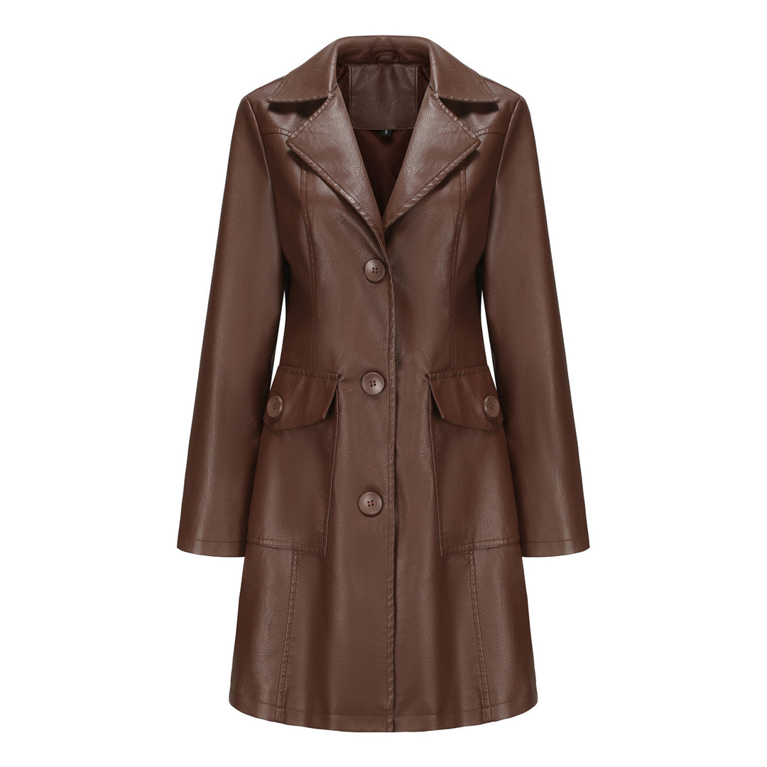 Damen modischer Kunstlederblazer mit praktischen Taschen Drune