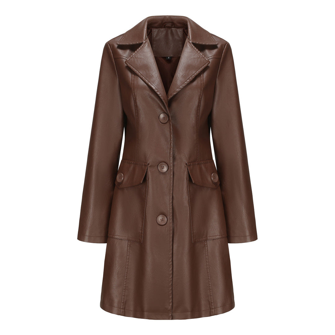 Damen modischer Kunstlederblazer mit praktischen Taschen Drune