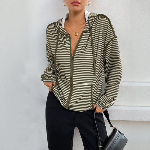 Damen lässige Kapuzenjacke mit gestreiftem Design Drune