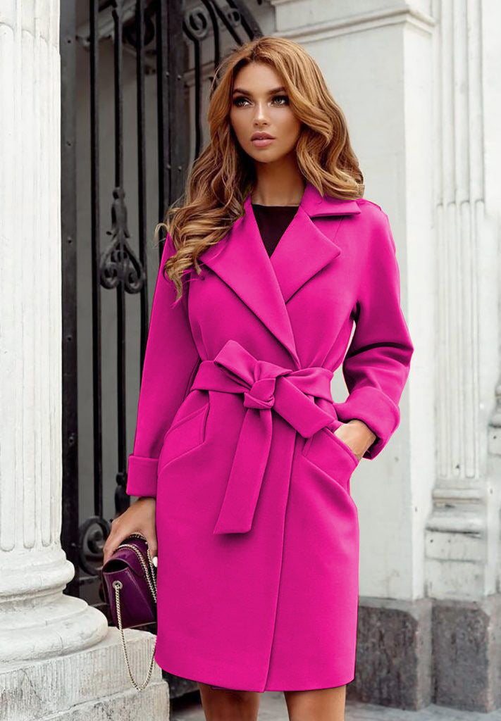 Damen eleganter Trenchcoat mit Gürtel und Taschen Drune
