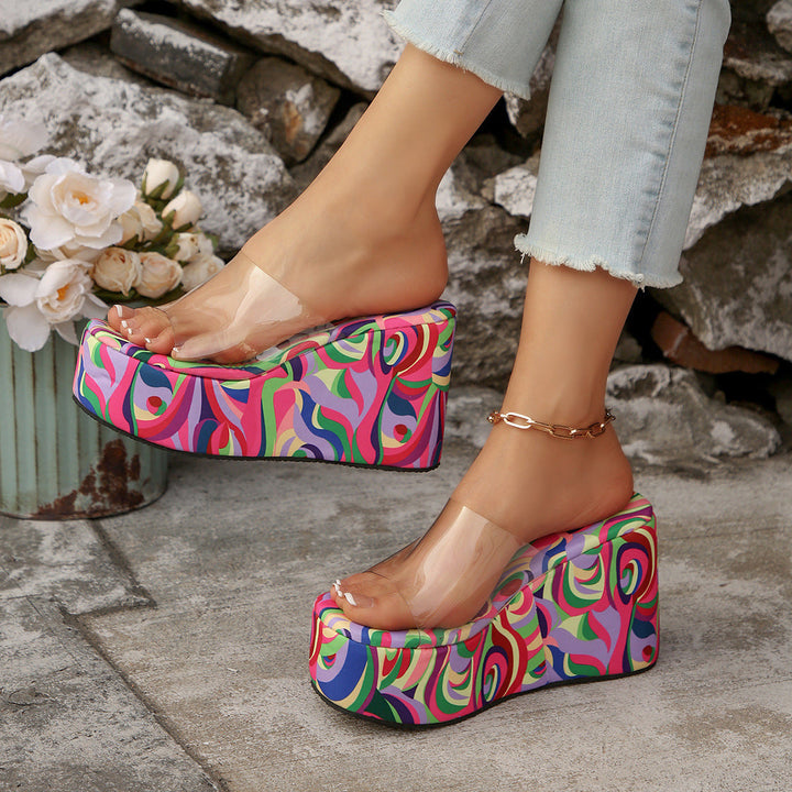 Damen Wedge-Pantoletten mit transparentem Obermaterial und komfortabler Sohle Drune
