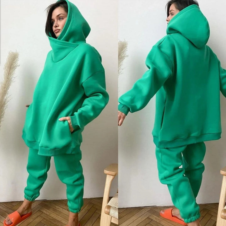 Damen nan Oversize-Hoodie-Set mit Schlauchkragen und thermogefütterter Jogginghose Drune