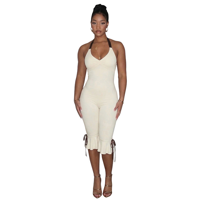 Damen Eleganter Jumpsuit mit Wickeldetails und fließendem Bein Drune