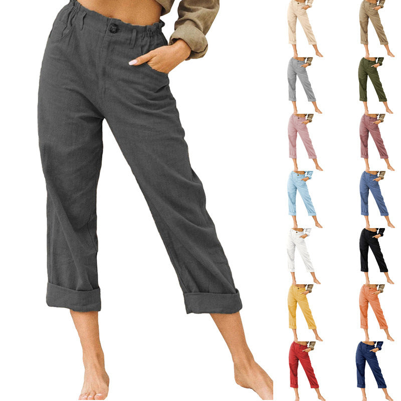 Damen lässige Leinenhose mit elastischem Bund Drune