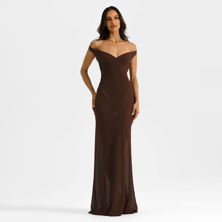 Damen Off-Shoulder Maxikleid mit figurbetontem Schnitt und hochwertigem Stoff Drune