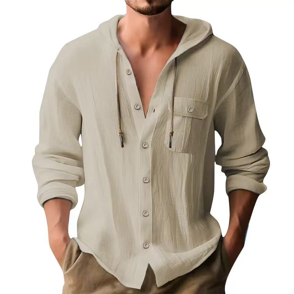 Herren lässiges Hoodie-Oberhemd mit praktischen Knopfleisten und Brusttasche Drune