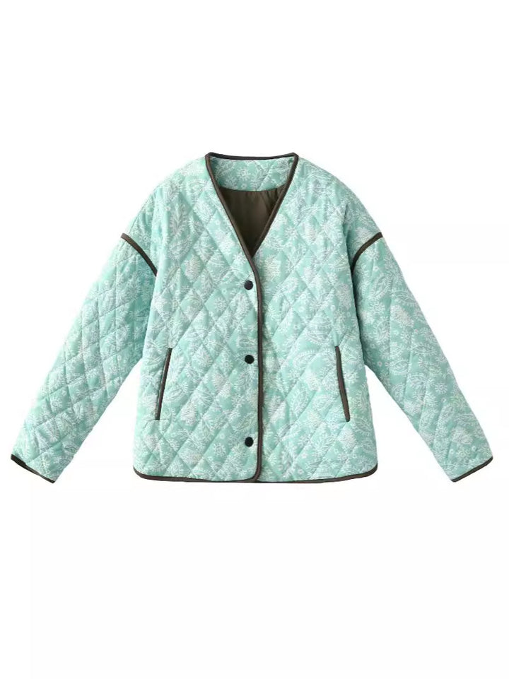 Damen gesteppte Herbstjacke mit einzigartigem floralen Muster und praktischen Taschen Drune
