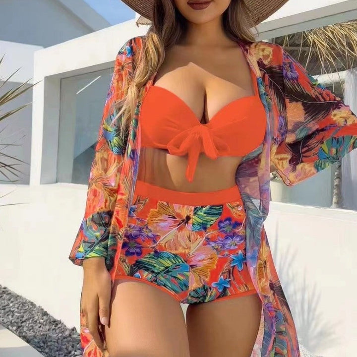 Damen Hochtailliertes Bikini-Set mit floralem Design und Bändchen Drune