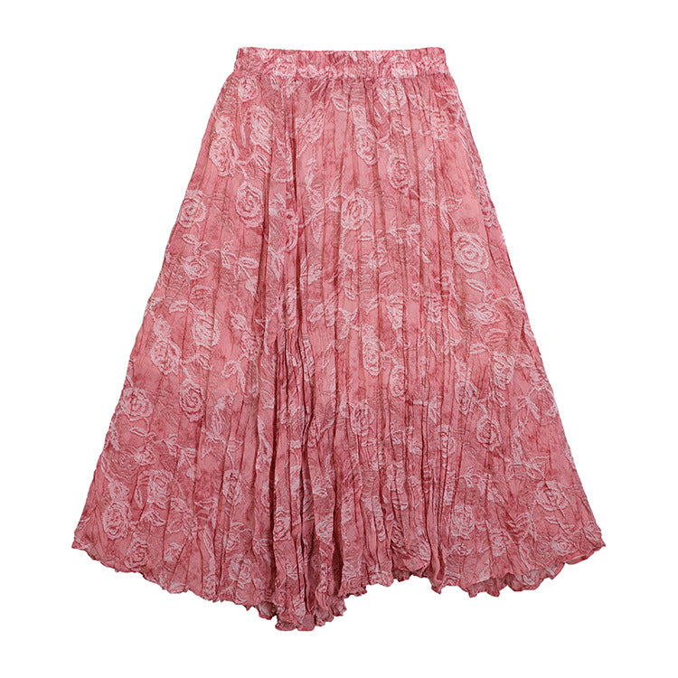 Damen nan fein gefalteter Midirock mit Vintage Blumenprint und elastischem Taillenbund Drune