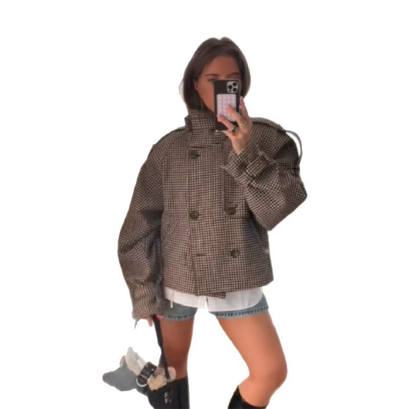 Damen Modische Oversized Jacke mit Karomuster Drune