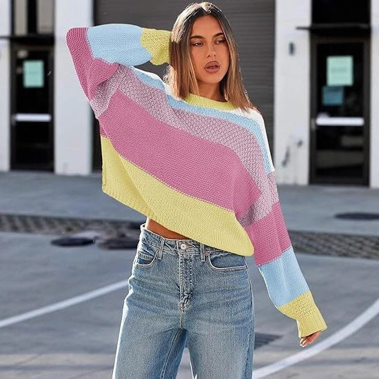 Damen Lockere gestreifte Strickpullover mit lässigem Schnitt Drune