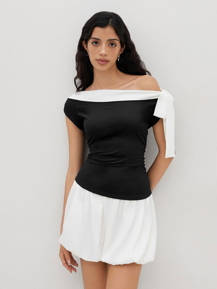 Damen Oberteil mit off-shoulder Design und verspieltem Schleifenverschluss Drune