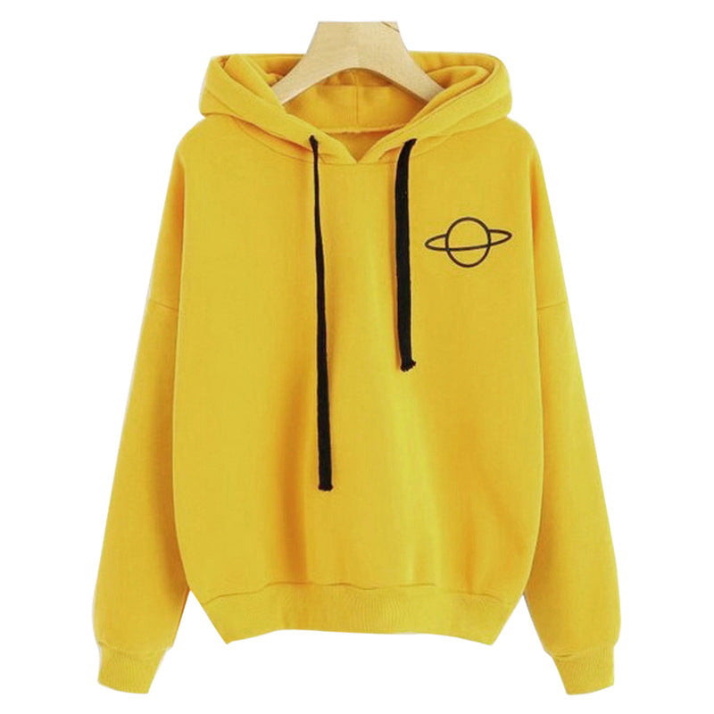 Damen Kapuzenpullover mit kreativem Planeten-Design und bequemen Schnitt Drune