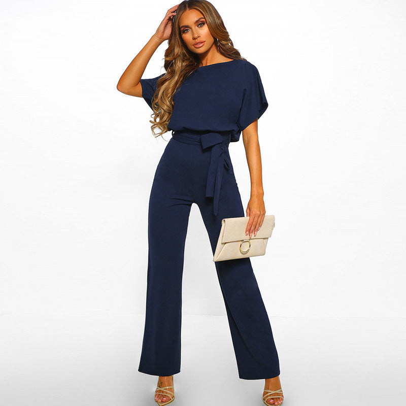 Damen Eleganter Weit Beins Jumpsuit mit Bindegürtel Drune
