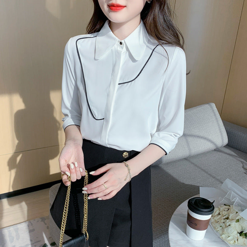 Damen Bluse mit kontrastierenden Paspelierung und klassischem Kragen Drune