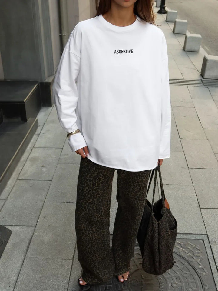 Damen Oversized Sweatshirt mit sportlichem Schriftzug Drune