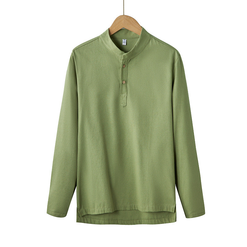 Herren nan langärmeliges Henley-Shirt mit Stehkragen und verdeckter Knopfleiste aus Baumwollmix Drune