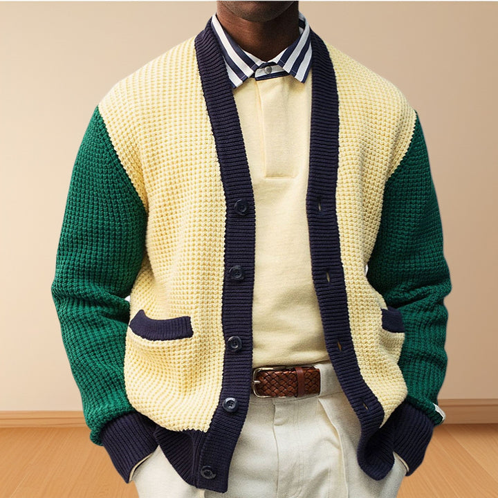 Herren Strickjacke mit Kontrastfarben und praktischen Taschen Drune