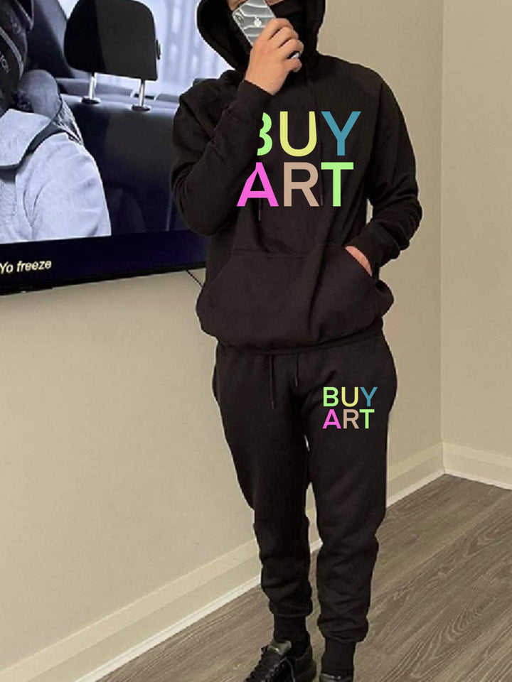 Herren Hoodie- und Jogginghose-Set mit künstlerischem Grafikdruck und lässigem Schnitt Drune