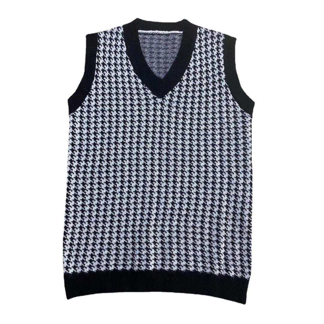 Damen Strickkleid im klassischen Hahnentrittmuster mit V-Ausschnitt und modernem Schnitt Drune