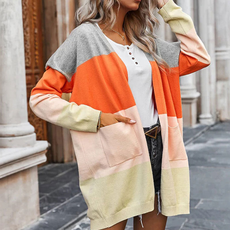 Damen Cardigan mit Farbblock-Design und Taschen Drune