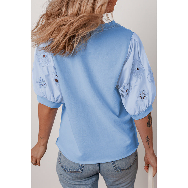 Damen T-Shirt mit puffärmeligen Designs und bestickten Akzenten Drune