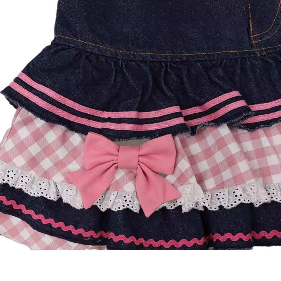 Damen Modische Mini-Jeansrock mit Rüschen und herzförmiger Applikation Drune