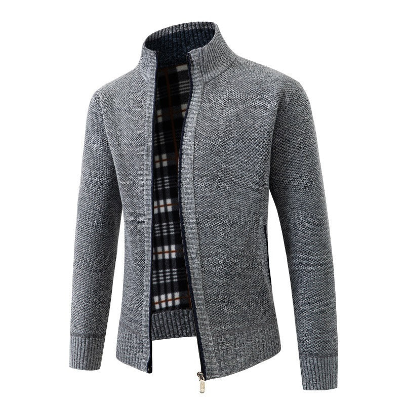 Herren modische Strickjacke mit innovativer Struktur und warmem Futter Drune